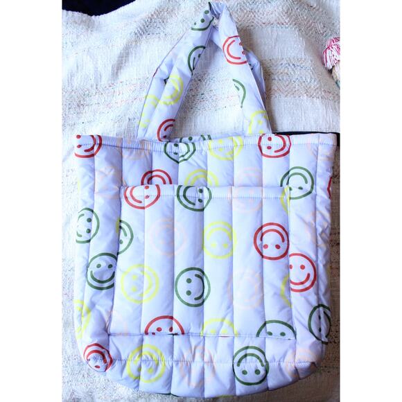 Baggu UO Smiley Happy Face Colorful Puffer Shoulder Tote Bag - Picture 2 of 4